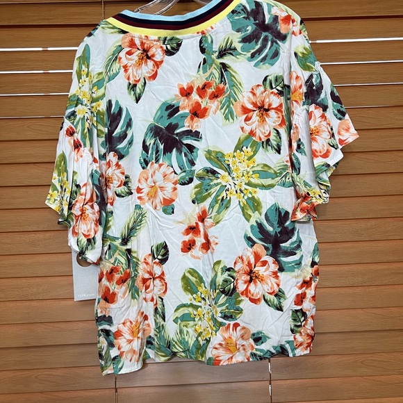 COM.plete V-neck blouse, women’s size large off white/coral - Picture 3 of 9